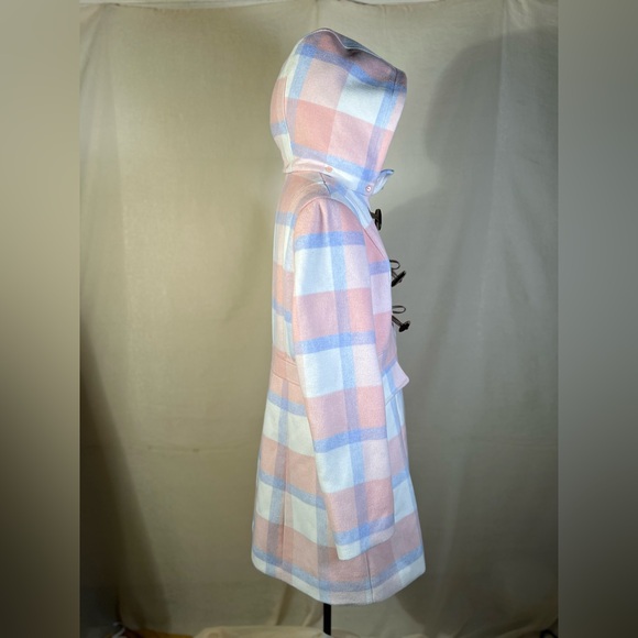 GAL MEETS GLAM wool blend pink and blue plaid winter peacoat. XL - Picture 6 of 16